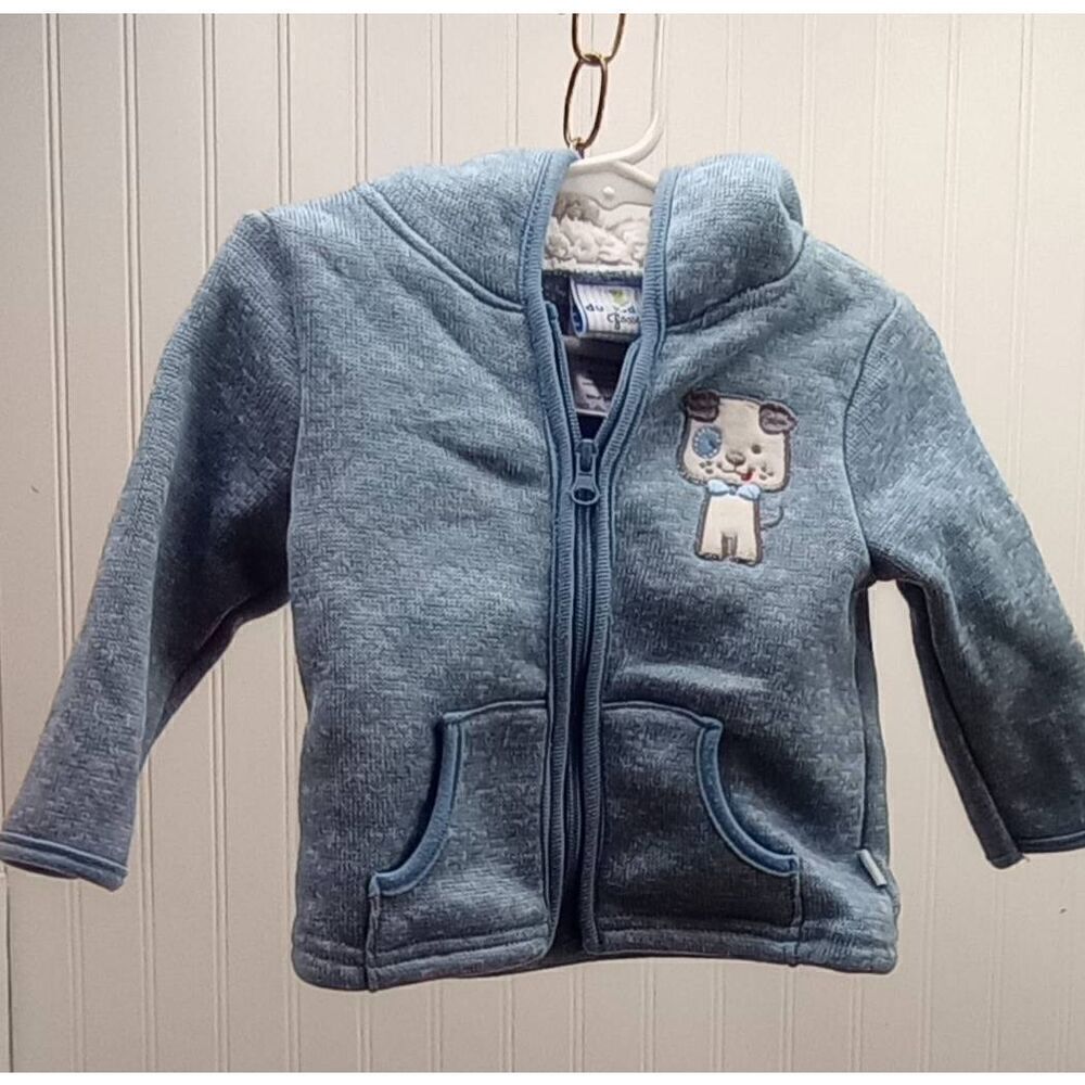 Duck duck goose blue knit jacket with ears, size 12 months